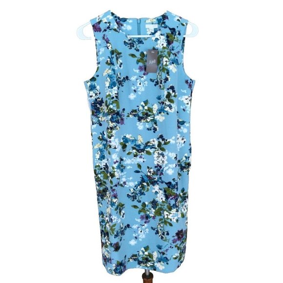 J. Jill Blue Floral Stretch Shift Dress $99 Size 6P Summer Sleeveless Work NEW - Picture 1 of 9